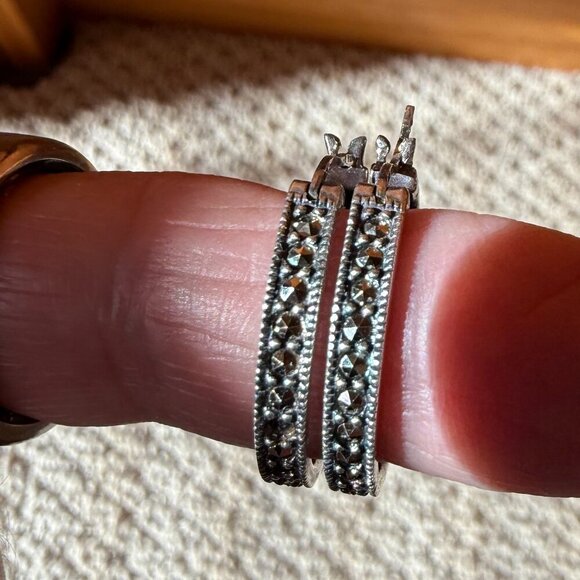 Jewelry - Marcasite Hoop Earrings 925 Sterling Silver